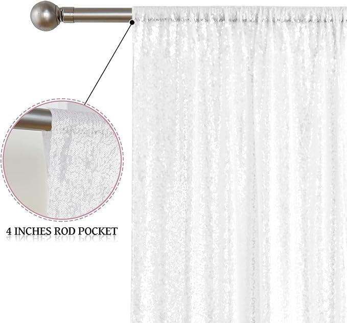 Sugargirl White Sequin Backdrop Curtain 2 Panels 2FTx8FT Glitter White - Image 4