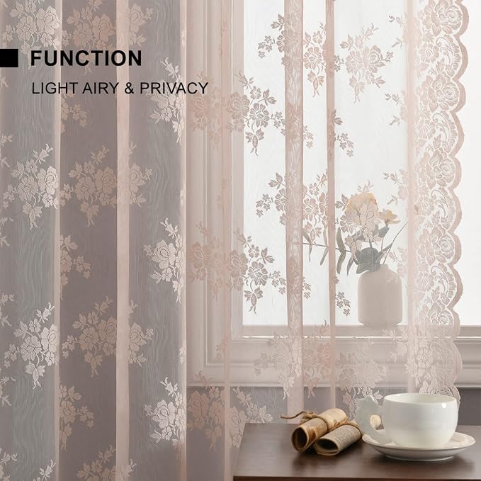 Kotile Blush Pink Floral Sheer Curtains - Image 5
