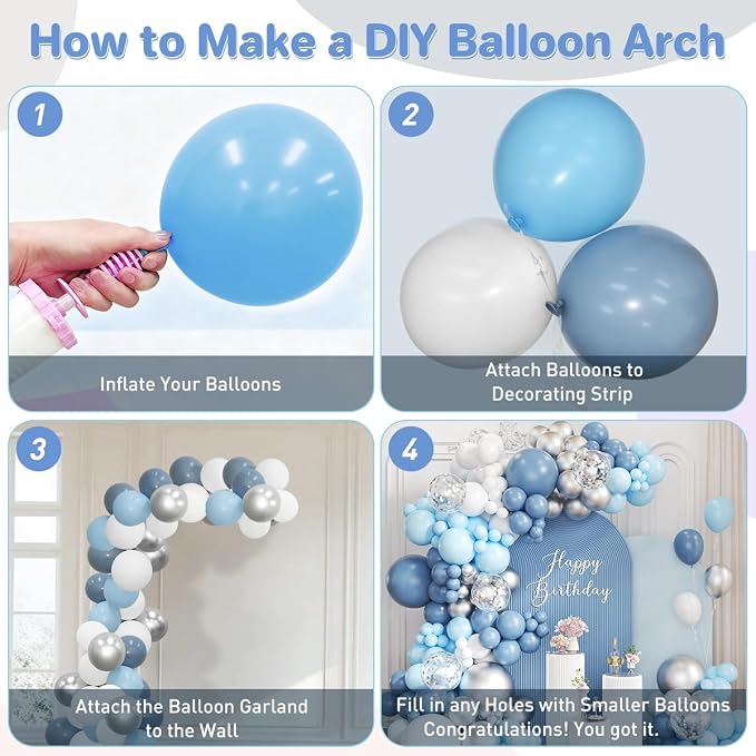 Dusty Blue White Silver Balloon Garland Arch Kit - Image 3