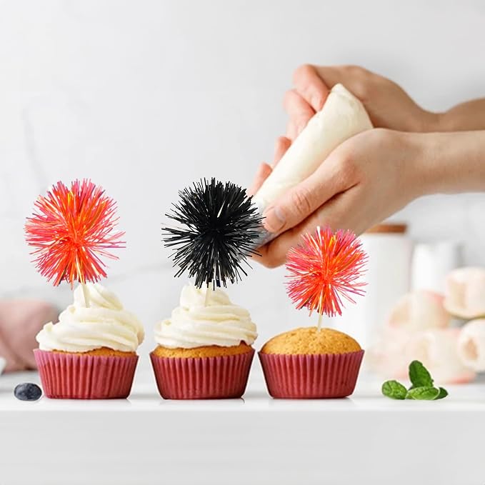 Gyufise 30Pcs Foil Firework Cupcake Toppers Sparkle Tinsel Cake Toppers Tinsel - Image 7