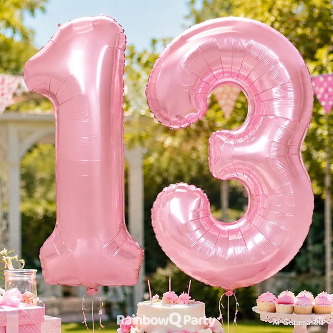 RainbowQ Pink 13 Balloon Number 40 Inch 0-40 Foil Large Balloons | Big Mylar 13 - Image 3
