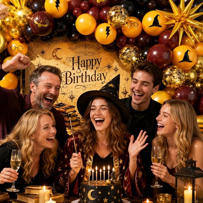 Magical Wizard Garland Arch Kit 180Pcs, Burgundy Yellow Black Gold Confetti - Image 7