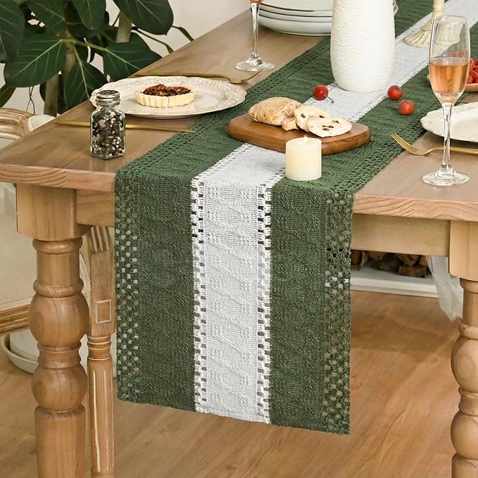 Artoid Mode Army Green Farmhouse Woven Table Runner 12x48 Inch | Seasonal - Image 3