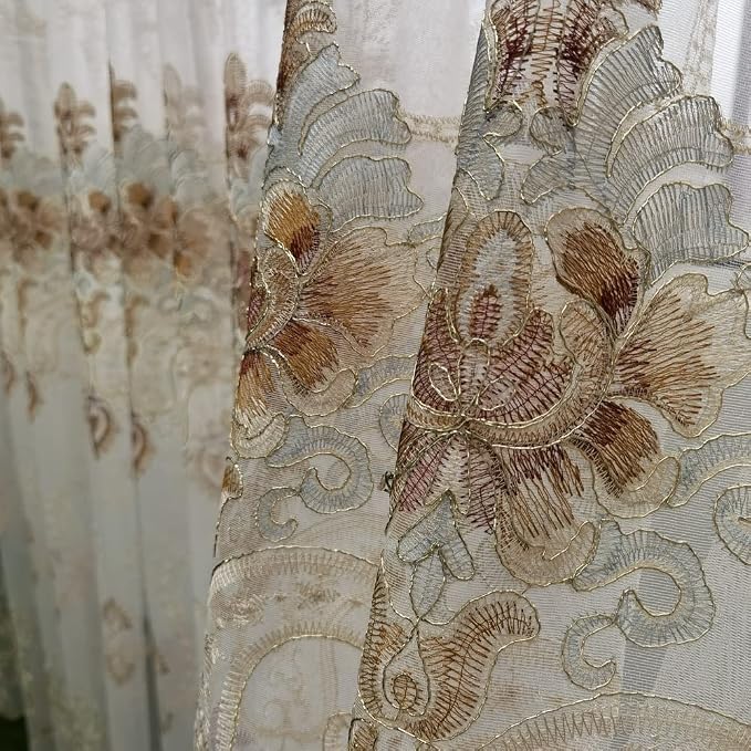 1pc Luxury Embroidered Floral Sheer Tulle Curtain - Image 5