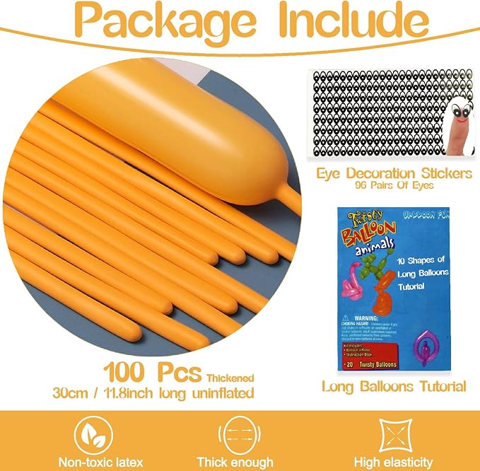 260 Balloons Lemon Yellow, Thickened 100 Pack Long Balloons Twisting Skinny - Image 2