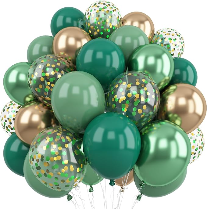 Sage Green and Gold Balloons, 12 Inch Emerald Forest Hunter Dark Green Metallic by Froova