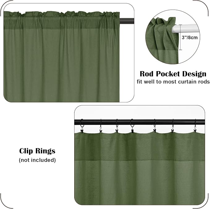Farmhosue Kitchen Curtains 36 Inch Length, Rustic Cotton Linen Tier Curtains - Image 6
