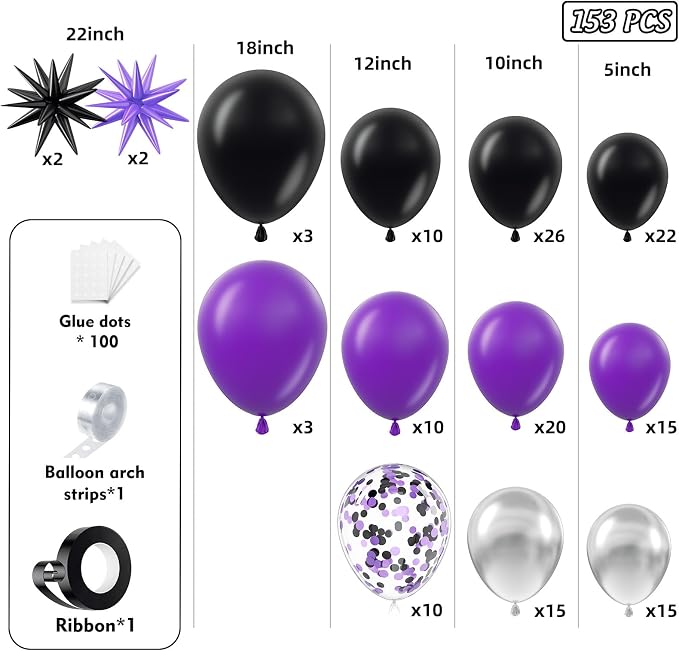 Purple and Black Balloon Arch Garland Kit 153pcs - Image 2