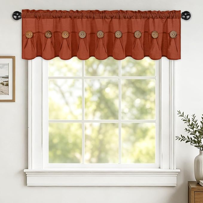 Farmhouse Valance Curtains, Boho Cotton Linen Kitchen Valance, Rod Pocket by FRAMICS