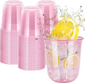 60 Pcs Disposable Stemless Clear Glasses 12 oz NATURAL Arc Crystal Plastic wine glasses Clear Classic Pet Cup for Meeting Weddings Birthdays Cocktail Christmas Party Supplies(Pink)
