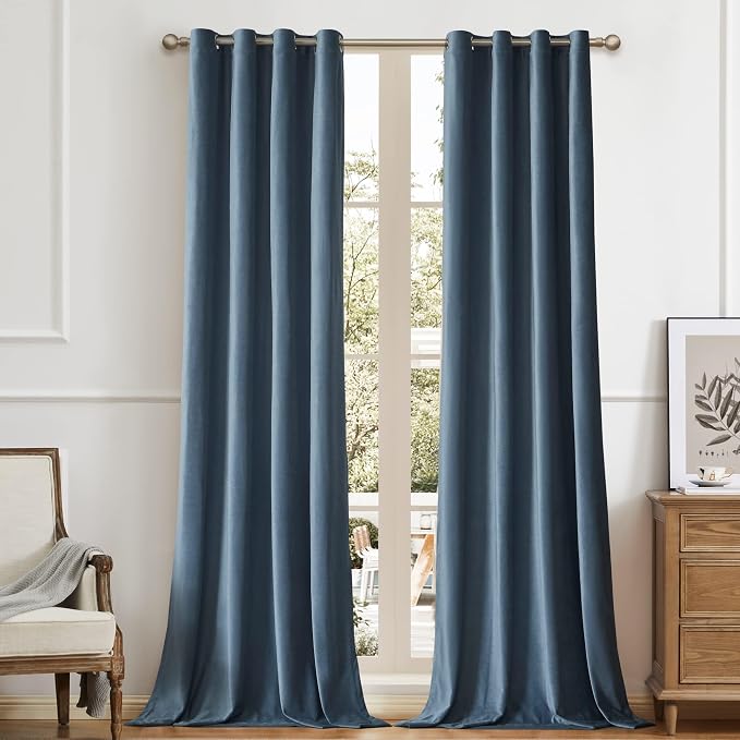 BULBUL Velvet Dirty Blue Blackout Curtains 102 inch Long by ModernShinyVelvetCurtains
