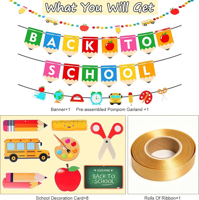 Back To School Banner Decorations, Pre-Strung Back To School Banner - Image 2