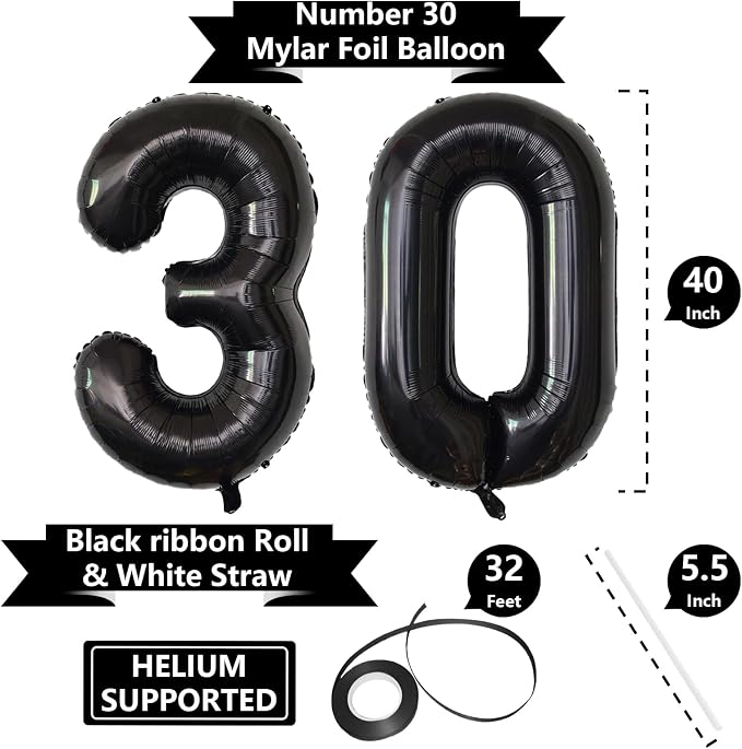 Number Balloons Black Party Balloon - Image 2
