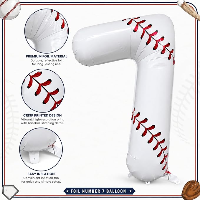 40 Inch Baseball Number 7 Foil Balloon, Baseball Birthday Decorations, Sport - Image 3