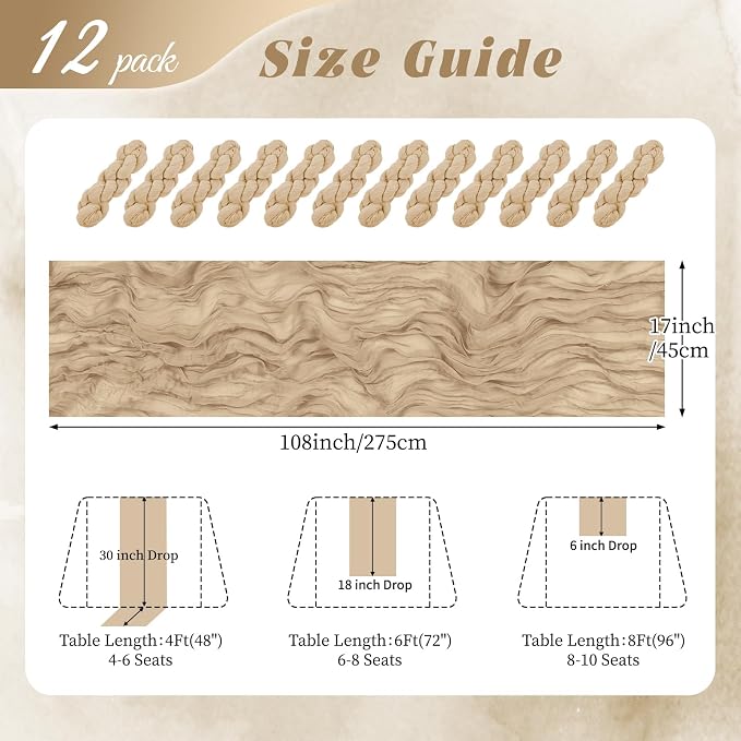12 Pack Beige Cheesecloth Table Runner 17x108 Inch Semi Sheer Boho Gauze Cheese - Image 2
