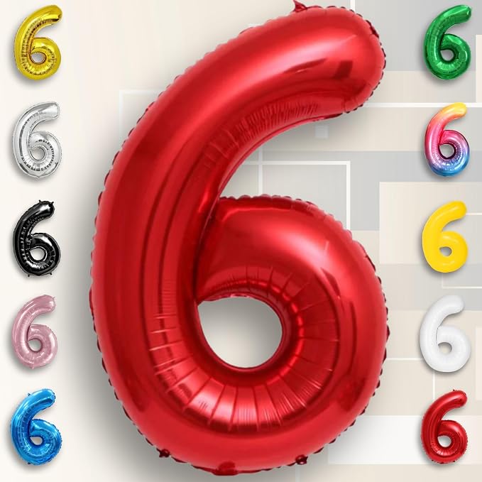 Red Number Balloon 6 Mylar Foil Balloons 40 inch - Image 3