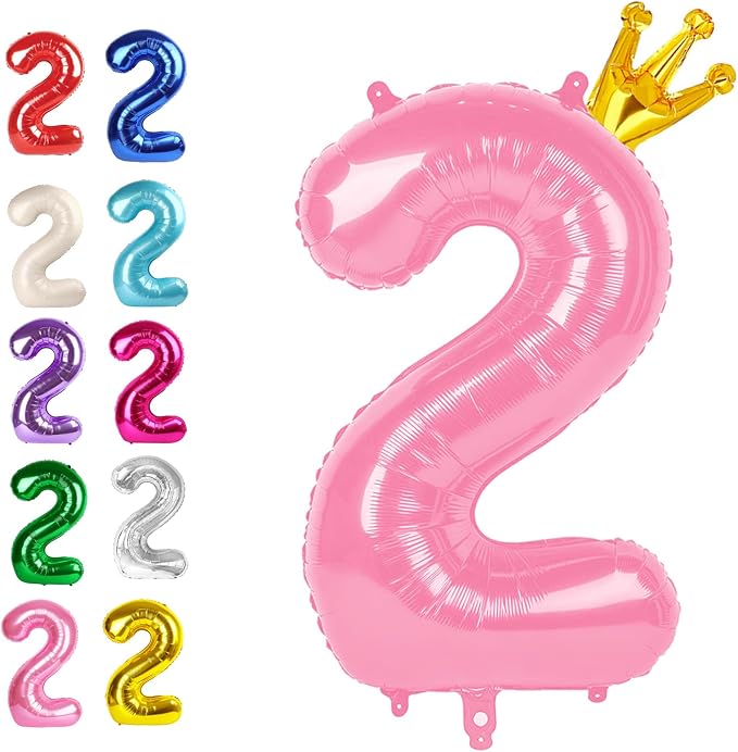 Pink Crown Number 2 Balloon 40 inch, Big Pink 2nd Birthday Party Decorations | by Upgesy