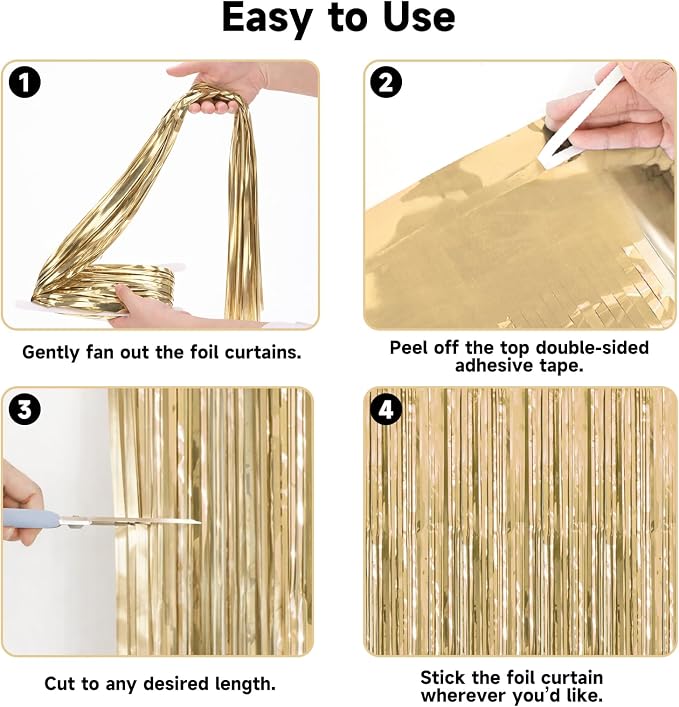 jijAcraft Champagne Gold Tinsel Foil Fringe Curtain, 3 Pack 3.2x6.5 Feet Light - Image 3