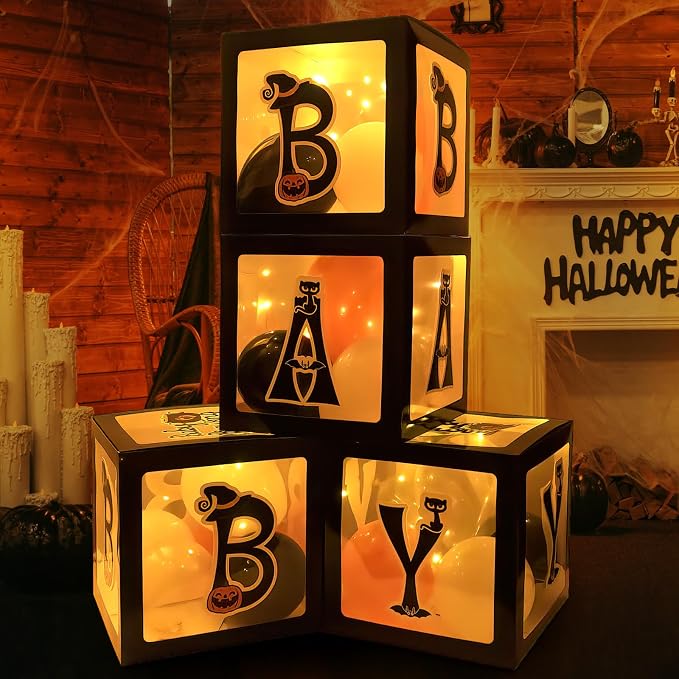 Baby First Halloween Decorations Balloons Boxes 4 Pcs Letter Blocks Transparent by SHYi