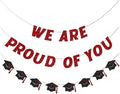 We Are So Proud of You Banner Pre-strung Red and Black Graduation Decorations by Vofrise