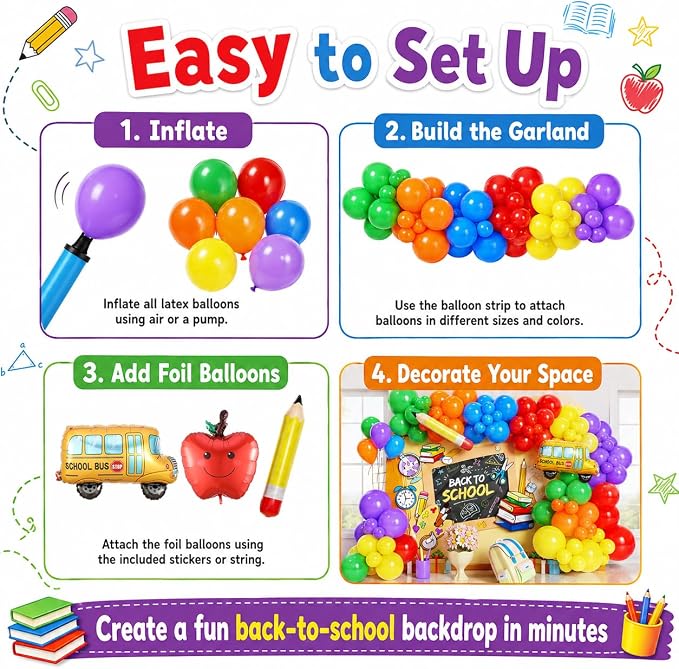 Back to School Decorations, First Day of School Balloon Arch Garland Kit | - Image 5