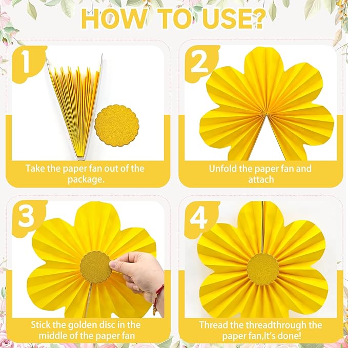 ADLKGG Yellow Party Decorations, Paper Fans Wall Decor - Image 7