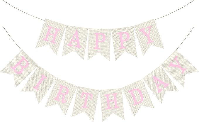 White Burlap Happy Birthday Banner Sign Birthday Garland Wall Door Hanging by Unknown