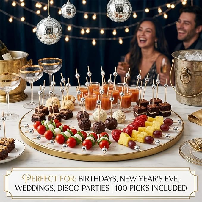 100 Pcs 4.7" Disco Ball Cocktail Picks, Fancy Toothpicks Appetizer Skewers | - Image 2