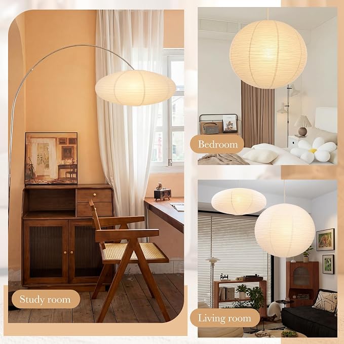 Nuanchu 2 Pack 24" Large Hanging Paper Lampshade Set Round and Oval White - Image 7