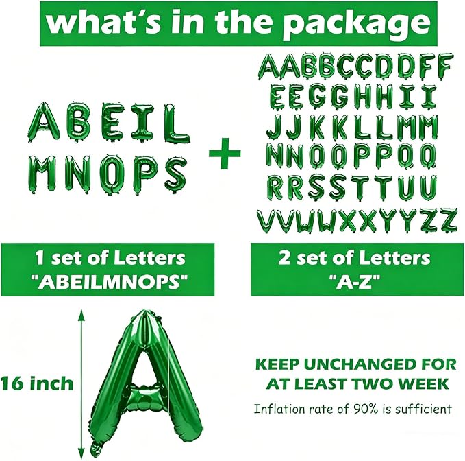 62 Pcs Green Letter Balloons, Custom 2 Set A-Z Set - Image 3