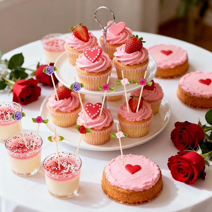 100 pcs Mother's day Valentines Day Cocktail Picks Multicolored Roses Bamboo - Image 2