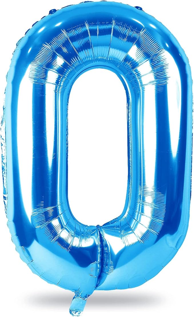 Blue Balloon Number 0, 40 Inch Large Self Inflating Foil Number Balloons 0-9 by Lingqiang