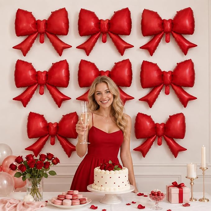 8Pcs Red Bow Foil Balloons, 21Inch Red Bow Shaped Balloons - Image 3
