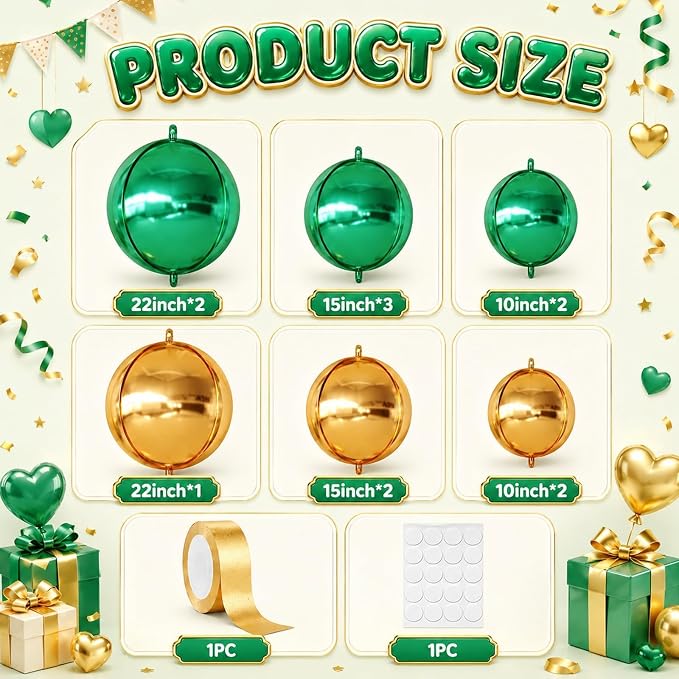 Green Gold Round Foil Balloons - Image 2