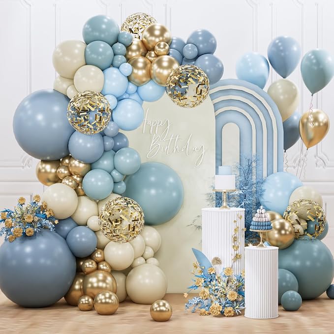 PartyWoo Dusty Blue Balloon Arch Kit 142pcs Light Blue Balloons | Baby White by PartyWoo