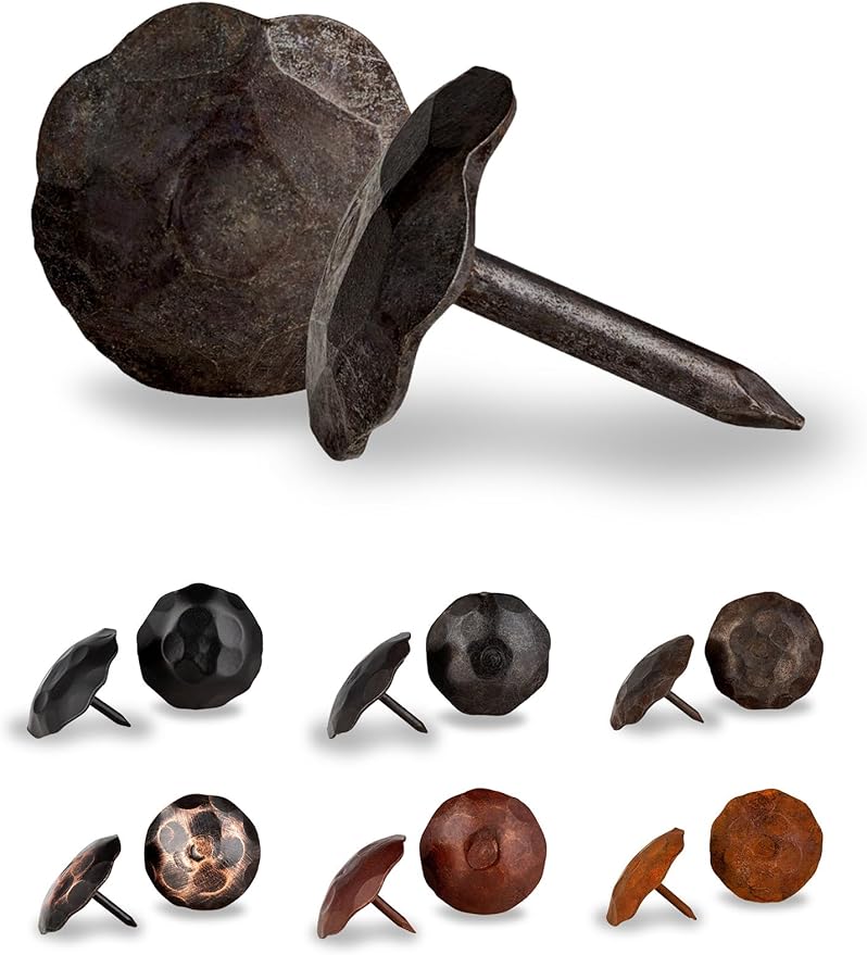 10 Pack 0.75" Round Head Iron Clavos Decorative Nails – Unfinished – Handmade Rustic Round Fasteners for Farmhouse Shutters, Faux Wood Beams, Barn Doors, Shutters, Gates – Ornamental Wood Accent
