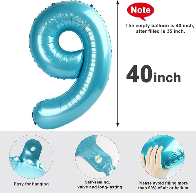 9 Balloon Numbers Birthday Decorations, 40In Pearl Blue Balloons - Image 5