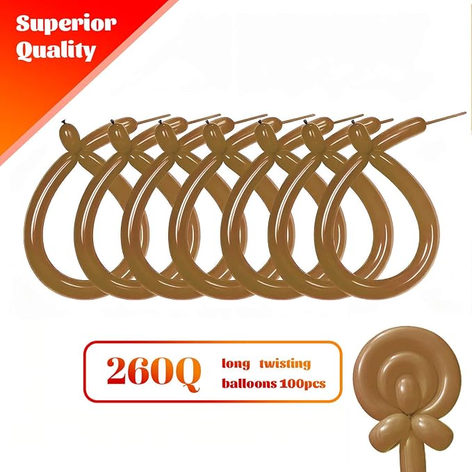 260 Coffee Brown Long Balloons for Balloon Garland Thickening Skinny Latex - Image 2