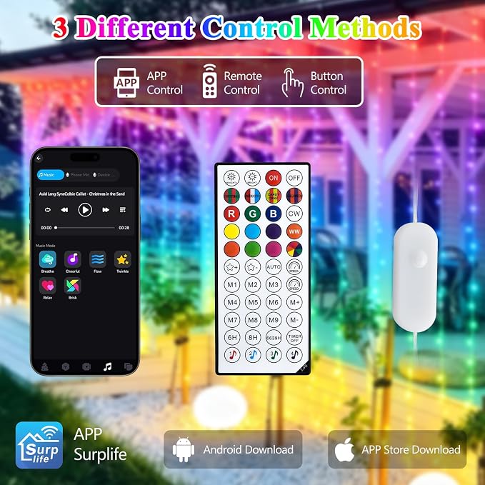 JMEXSUSS RGB Curtain Lights, 300 LED 9.8×9.8FT Color Changing String Lights | - Image 4