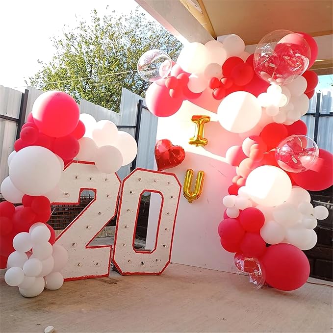 Red White Balloons Set, 35 Pack 12 Inch Red White Confetti Latex Party Helium - Image 6