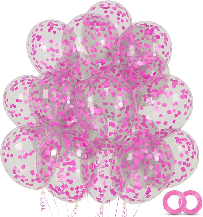 100pcs Pink Confetti Balloons 12 Inch Clear Latex Balloon by ASIYUHY