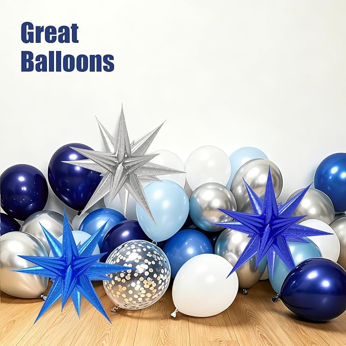 130pcs Blue and Silver Balloon Arch Kit Navy Blue Silver Confetti Balloons | - Image 4