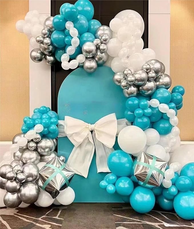 MEBAY Teal Blue Silver White Balloons Garland Arch Kit - Image 3