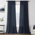 Vintage Blue Linen Curtains 96 Inches Long 2 Panels Set by Nanspring