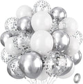 Silver and White Balloons, 12 Inch Metallic Silver White Latex Balloons Set by Isndare