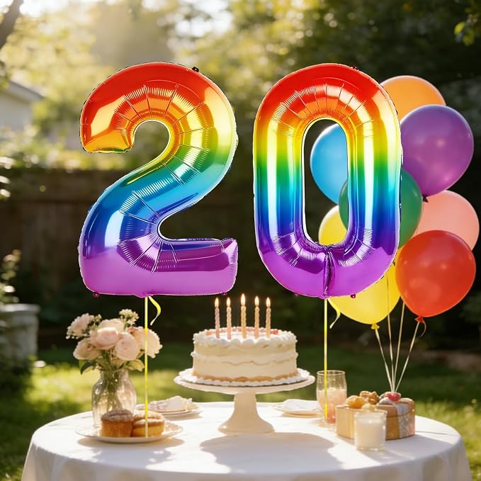 40 Inch Number 20 Balloons for 20th Birthday Party Decorations, 0-100 Rainbow - Image 3