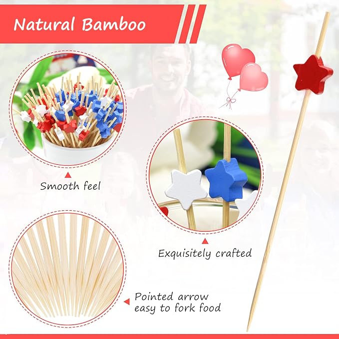 100pcs Red White Blue Star Cocktail Picks Fruit Sticks Food Toothpicks Sandwich - Image 3