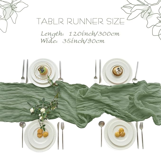 IVAPUPU 4 Pcs Cheesecloth Table Runner - 10ft Sage Green Summer Boho Gauze - Image 5