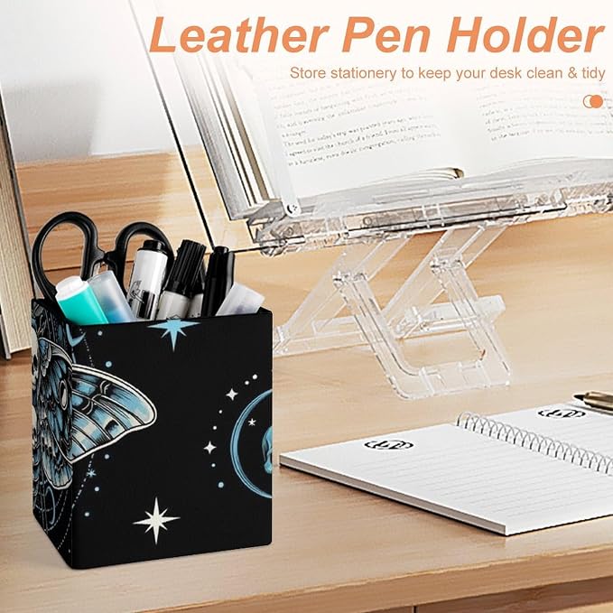 Pen Pencil Holder Cup, PU Leather Pen Container Desk Supplies, Makeup Brush - Image 4