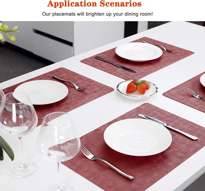 Vinyl Red Placemats Set of 4 Wipeable Waterproof Table Mats | Heat Resistant - Image 5